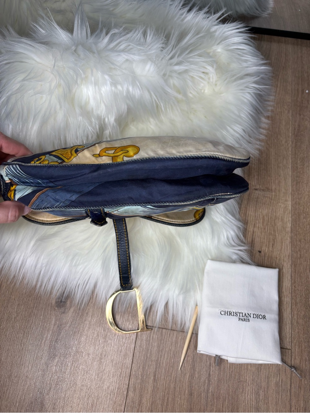 💙 RARE✨ Dior Blue Saddle Satin Chain Print Bag - Picture 9 of 17